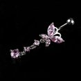 thumbnail image 3 of Crystal Butterfly Dangle Ball Barbell Bar Belly Button Navel Ring (Pink), 3 of 4