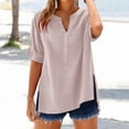 thumbnail image 2 of Holzkary Womens Button Down Shirts Breathable Loose Short Sleeve Cotton Linen Summer Causal Blouses Tops Women's Solid Color Stand Up Collar Cotton Long Sleeved Shirt Blouse Pink 4Xl, 2 of 7