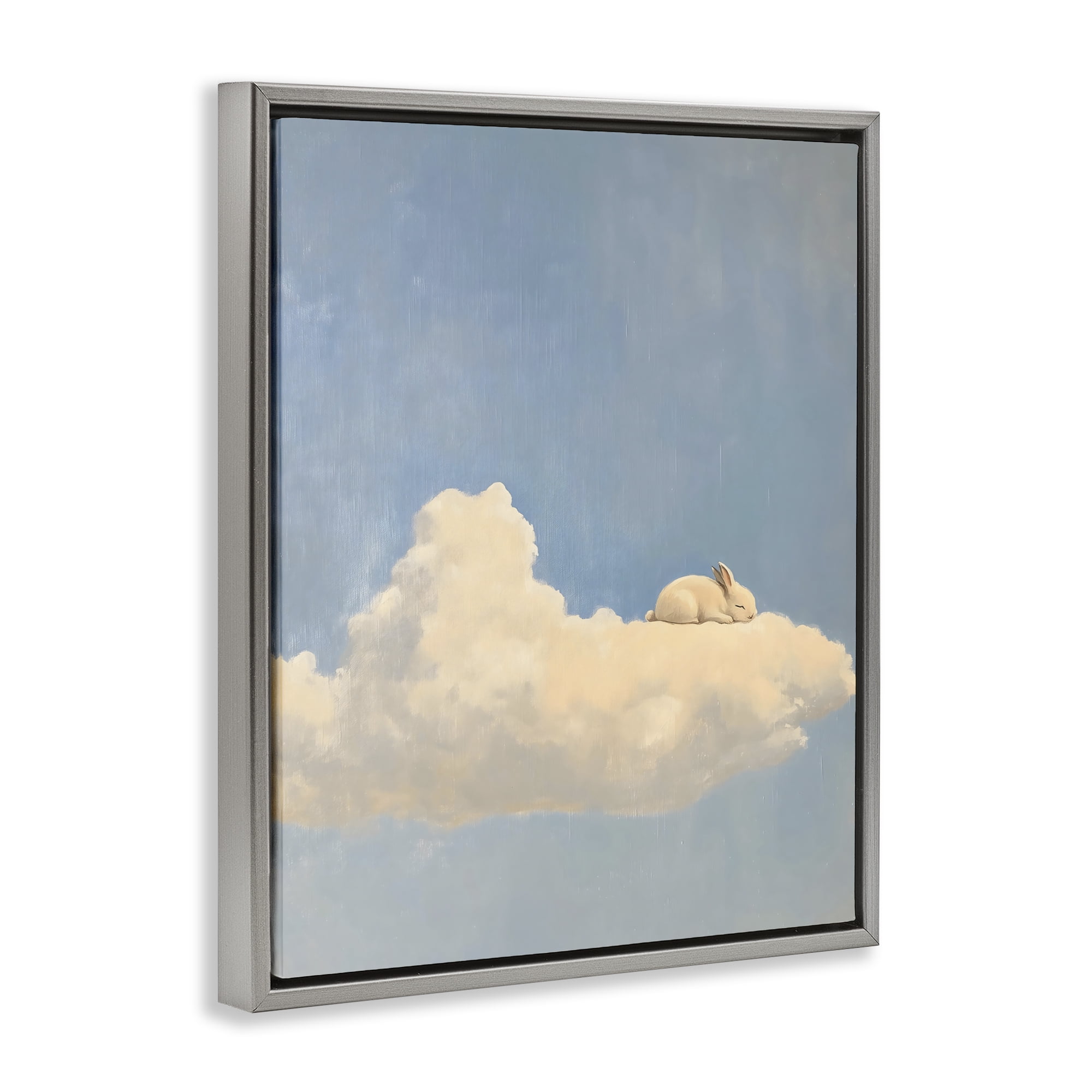 Stupell Industries Sleeping Bunny on Cloud Gray Framed Floater Canvas Wall Art, design by The Prints Vibe