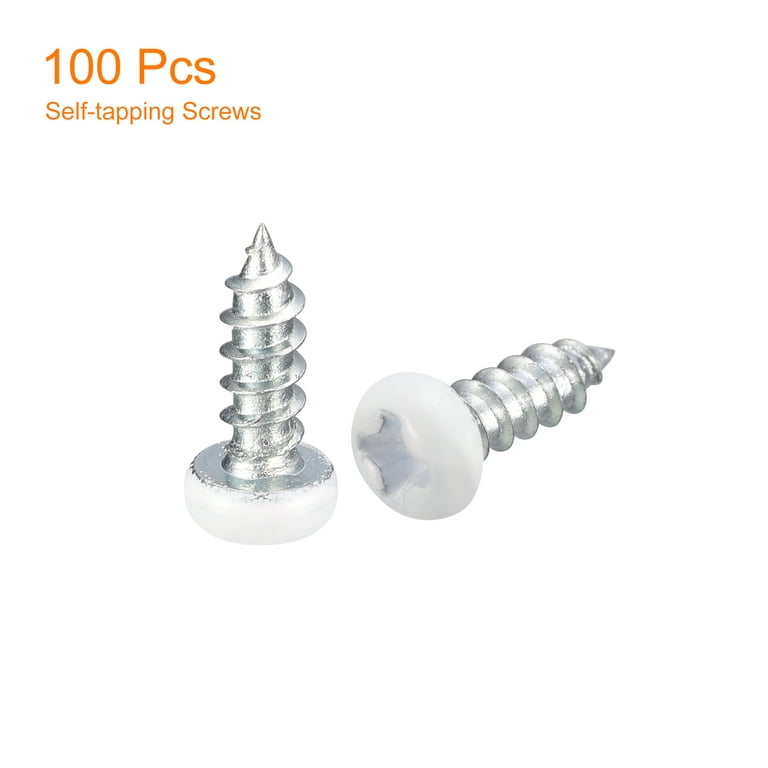 ST3x8mm White Screws Self Tapping Screws, 100pcs Pan Head Phillips Wood Screws for Woodworking