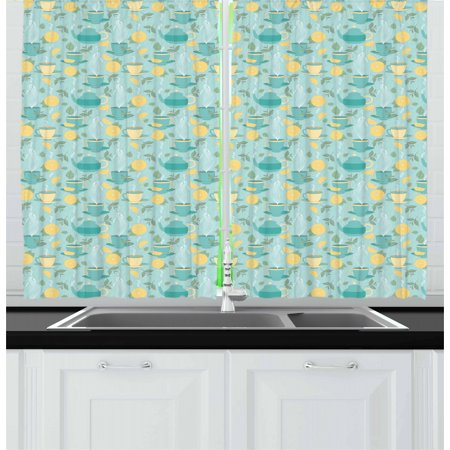 Lemons Curtains 2 Panels Set Piping Hot Cup Of Tea And Teapot