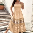 thumbnail image 2 of LWavelet Women's Plus Size Boho Maxi Dress Puff Sleeve Square Neck Smocked Geometric Print Dress Khaki XL, 2 of 4