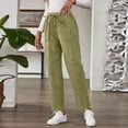 thumbnail image 6 of WULMLEO Ribbed Corduroy Pants Women Comfy Elastic High Waisted Straight Leg Pants with Pockets Pull On Work Trousers Slacks Light Green L, 6 of 7