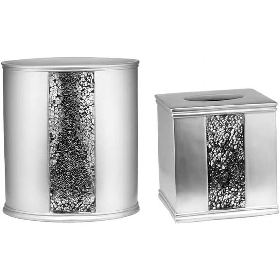 Popular Bath 2pc Sinatra Modern Bath Accessories Set Waste Basket & Tissue Box Modern Classic Contemporary Decorative Beautiful Designs Bathroom Decor Set for Home Luxury Bath Set