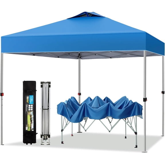 HOWEN 10x10 Pop Up Canopy Tent Easy Outdoor Sun Shade for Events Party Tent, 100 Sq. Ft of Shade, Blue