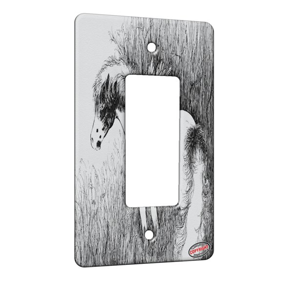 KuzmarK™ 1 Gang Rocker Wall Plate - Pinto Pegasus Pony Fantasy Horse Art by Denise Every