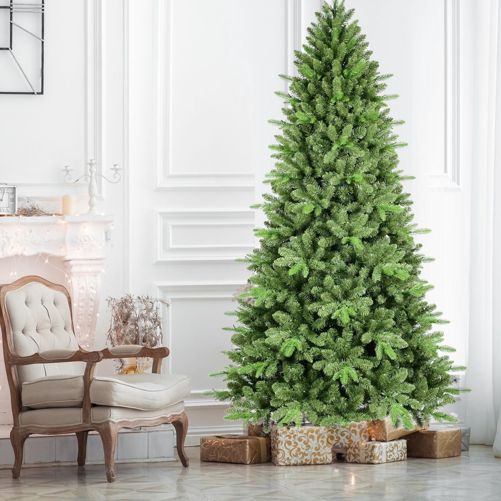 6ft Unlit Green Artificial Christmas Tree, Realistic PE/PVC Spruce Xmas Tree with 1156 Tips, Hinged Fake Holiday Tree