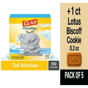 Glad ForceFlex with Febreze Gain Fresh Clean Scent Tall Kitchen Drawstring Trash Bags 110 ct - Pack of 5 & Lotus Biscoff Cookie - 0.2 Oz - 1 ct