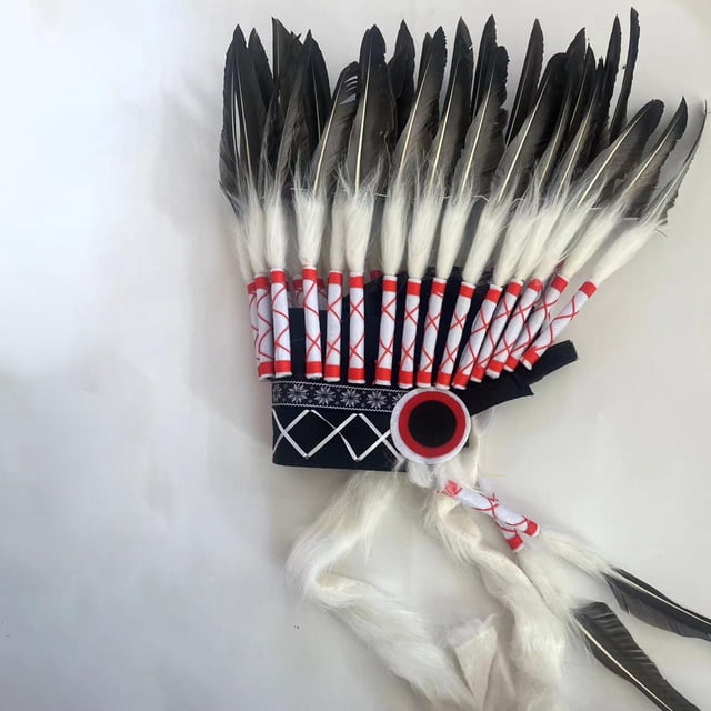 Tocado de plumas de inspiración india, diadema india, vestido elegante, sombrero indio de jefe americano, tocado para espectáculo, hombres y mujeres
