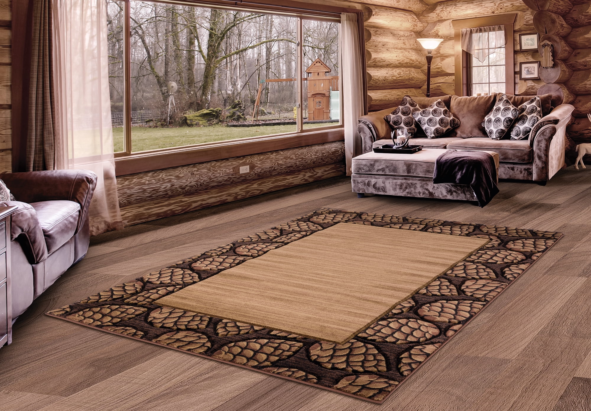 United Weavers Rustic Forest Pine Top Lodge Border Runner Rug, Beige, 2'7" x 7'4"