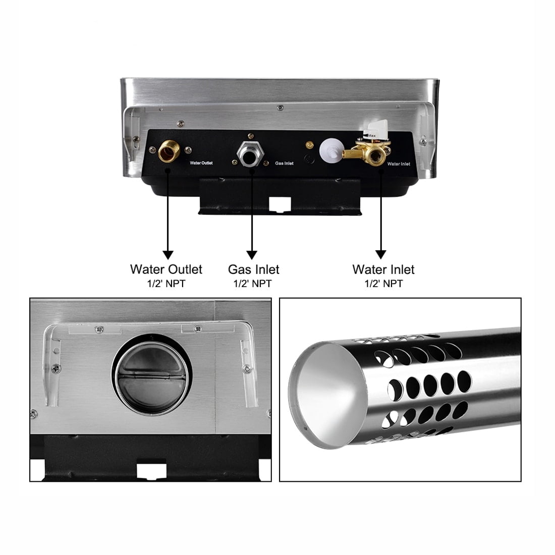 CAMPLUX  3.18 GPM 82,000 BTU Indoor Propane Tankless Water Heater with Digital Display, Black