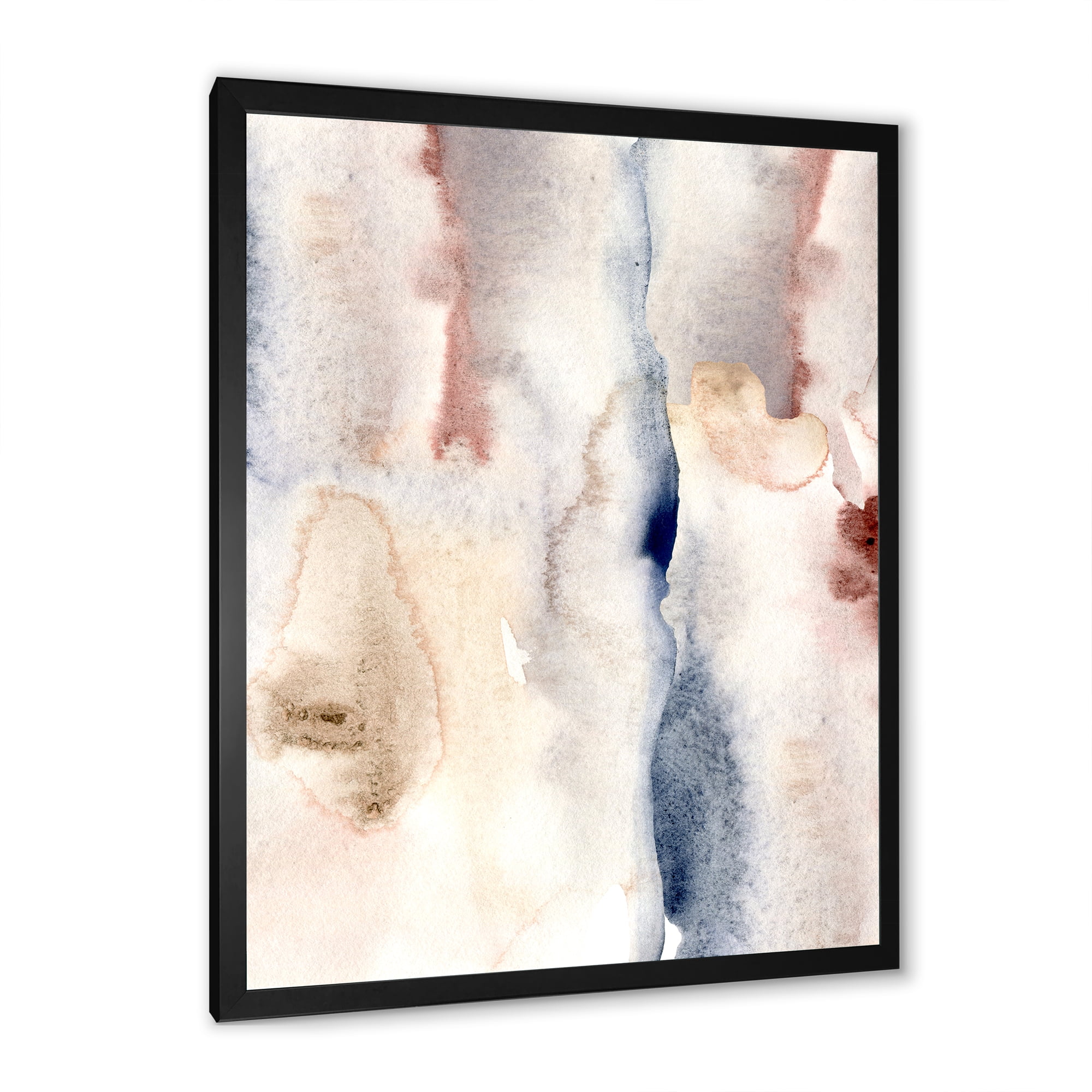 Designart 'Pastel Abstract With Pink Dark Blue and Gray Spots' Modern Framed Art Print