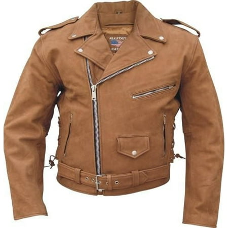 Men'S 48 Size Motorcycle brown Buffalo Leather three front zippered Pockets Biker Jacket With Silver (Best Quality Motorcycle Jackets)
