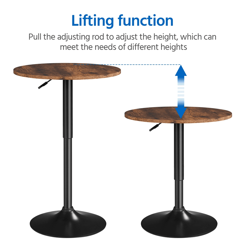 Alden Design Adjustable Round Pub Table 360° Swivel Tabletop for Bistro Home Bar, Rustic Brown