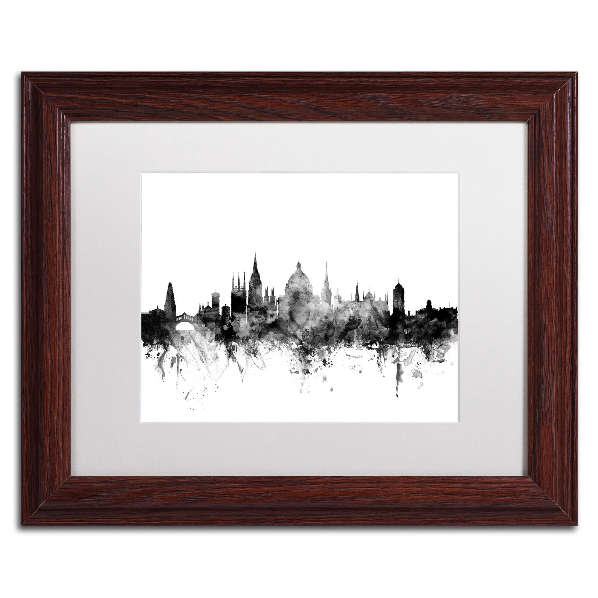 Trademark Fine Art "Oxford England Skyline B&W" Canvas Art by Michael Tompsett, White Matte, Wood Frame