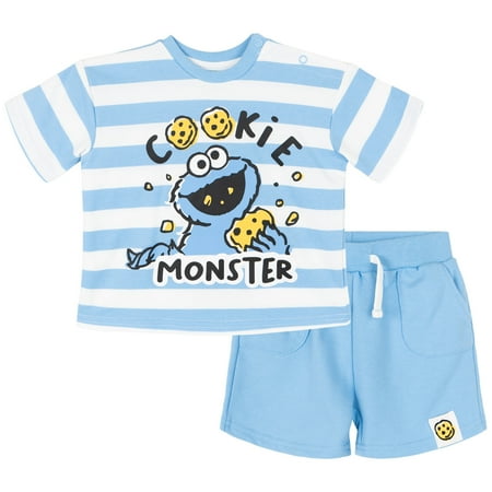 Sesame Street Toddler Boys' 2-Piece T-Shirt and Shorts Set Cookie Monster Stripe