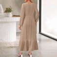 thumbnail image 4 of SMihono Fashion Women's Spring Balloon Long Sleeve Maxi Dresses 2025 Casual Knit Crew Neck Tiered Flowy Pockets Dress High Waist Ruffle Smocked Dress Khaki 10, 4 of 7