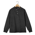 thumbnail image 5 of Men's Vintage Shirts Casual Solid Distressed Washed Long Sleeve Tops Spring Fall Wear Stand Collar Button Henley Shirts Daily Outfit, 5 of 6