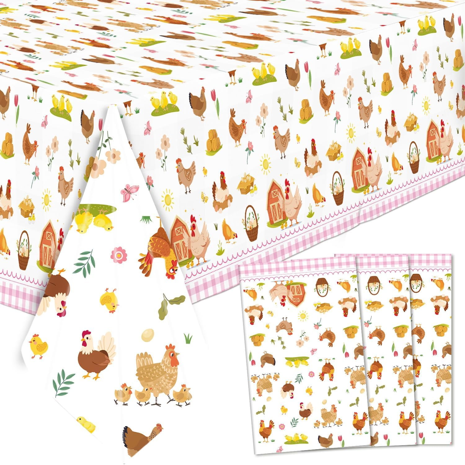 This Chick is One Birthday Decorations Plastic Tablecloth - 3 Pack Farm Animal Barnyard Little Chicks Birthday Party Supplies Table Cover for Baby Shower, 108x54 Inch