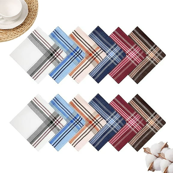 12 PCS Premium Cotton Men's Handkerchiefs - Soft Classic Pocket Squares for Men - Breathable Hankies for Everyday Use, Wedding, Suit - Ideal Gift for Him.