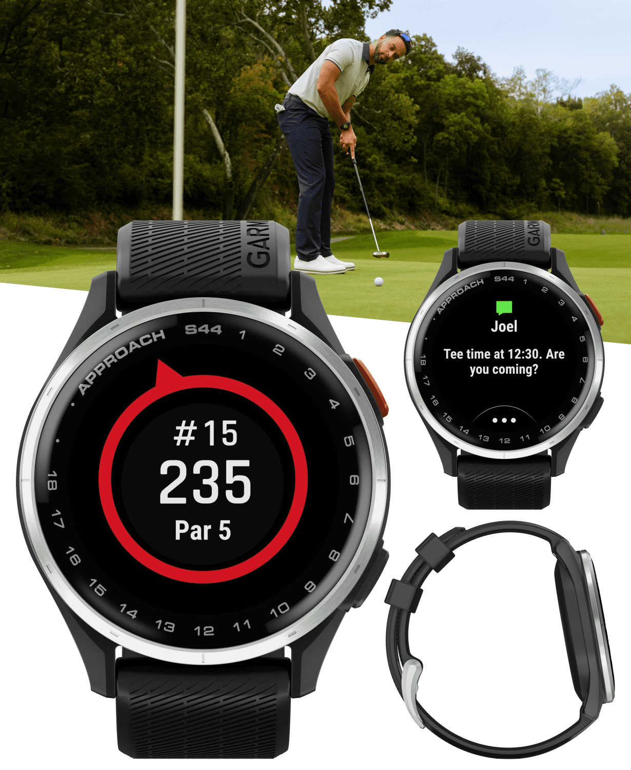 Garmin Approach S44 Golf GPS Smartwatch Silver Aluminum Bezel with Black Silicone Band with Wearable4U Power Bank Bundle