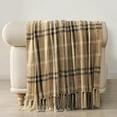 thumbnail image 5 of EVERGRACE Plaid Chenille Throw Blanket for Couch, Super Soft Cozy Decorative Farmhouse Plaid Throw with Tassels, Lightweight Chenille Knit Throw for Bed Sofa Gift Home Decor, Khaki Grey 50”x60”, 5 of 8