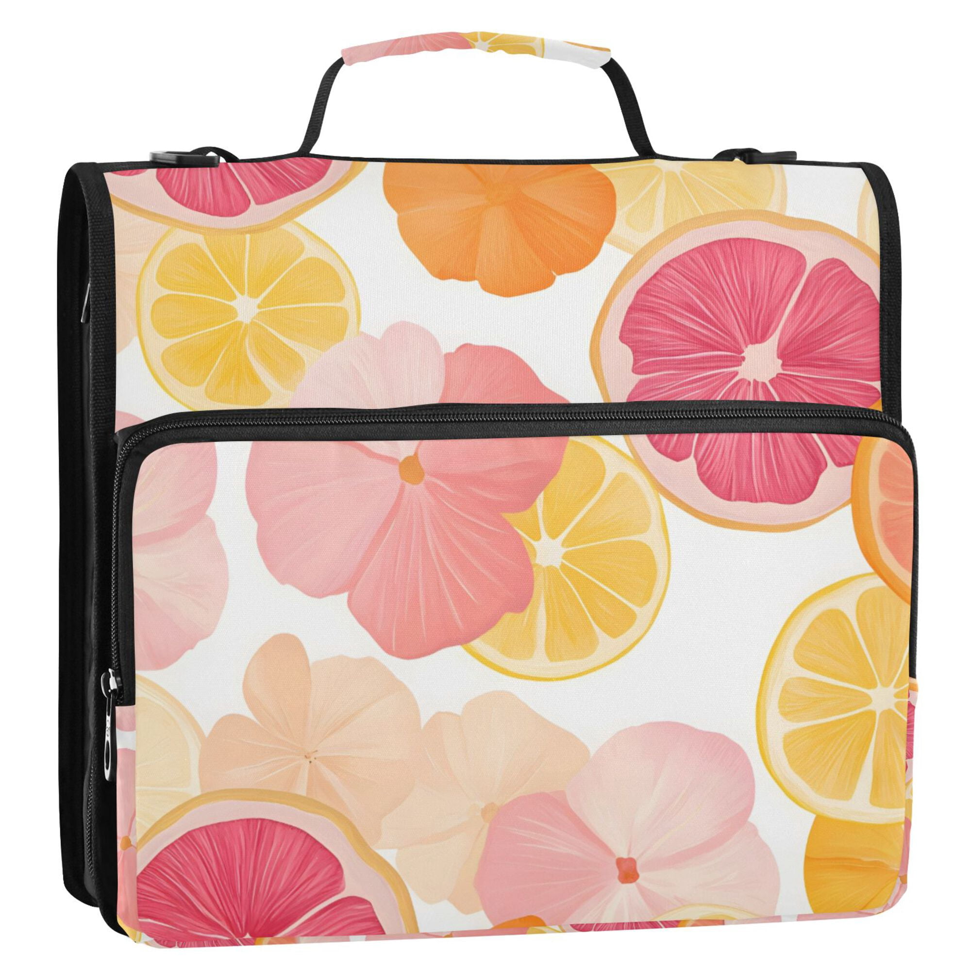 FORMRS Zipper Binder with Shoulder Strap 2-inch Ring 500 Sheet Capacity File Bag, Pink Floral Orange