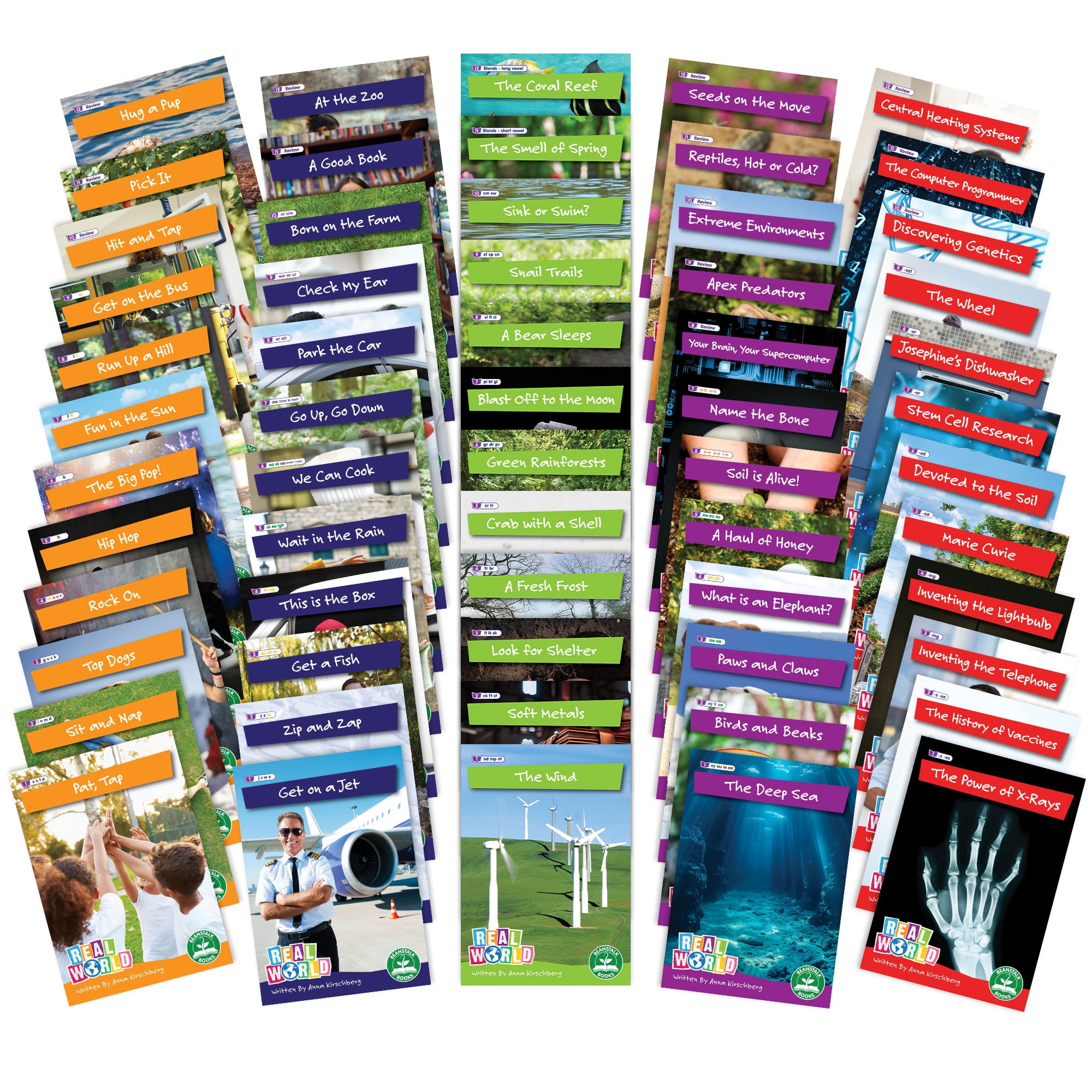 Junior Learning: Real World - Phases 2-6 Box Set - Non-Fiction Hi-Lo Decodables, 60 Books, Week-By-Week Rainbow Phonics, Kids Reading Development