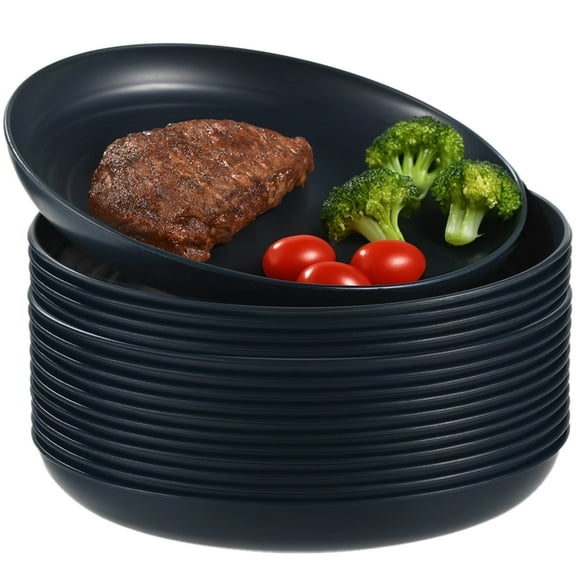 16 Pcs Wheat Straw Plates Reusable Plastic Plates, 9.8 in Dinner Plates Set, Unbreakable Party Plates, Microwave & Dishwasher Safe, Kitchen & Camping Plates, Dark Blue