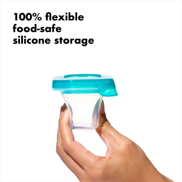 OXO Tot Silicone Baby Blocks Food Storage Containers, 2 oz, Teal, 6-pack, for Infants Ages 0-12 Months