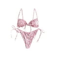 thumbnail image 2 of Women Two-Piece Bathing Suit Spaghetti Strap Bikini Bra and Tie-up Thong Slim Lace Backless Bikini Swimsuit Summer Floral/Butterfly/Irregular/Camouflage Printing Beachwear, 2 of 5