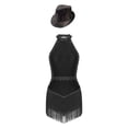 thumbnail image 4 of Miutii Kids Girls Jazz Latin Dance Leotard Dress Sleeveless Shiny Sequin Tassel Bodysuit with Hat Black XL, 4 of 9