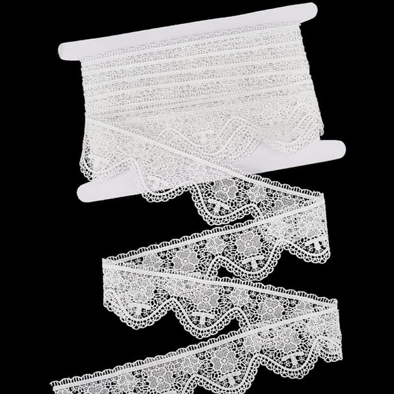 2 Inch Polyester Crochet Lace Trim Vintage White Flower Lace Roll Trimming Wide Embroidery Floral Hollow Scalloped Edge Ribbon Bulk for Sewing Making Crafts Wedding Bouquet Dress Home Decor White