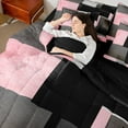 thumbnail image 4 of Feelyou Geometric Anstract Twin Bedding Sets 7-Piece for Adult, Pink Grey Square Bedding Comforter Set, Modern Fashion Reversible Sheet Sets, Luxury Bedroom Decor, 4 of 7