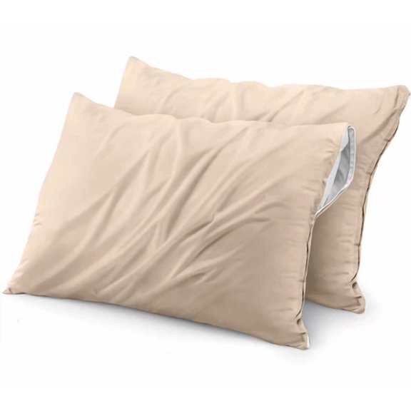 Utopia Bedding Waterproof Pillow Protector Zippered (2 Pack) Queen Beige – Bed