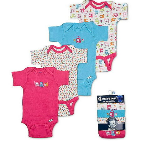 Gerber Onesies Brand Newborn Girl 4-Pack Assorted Short Sleeve One-Piece Underwear