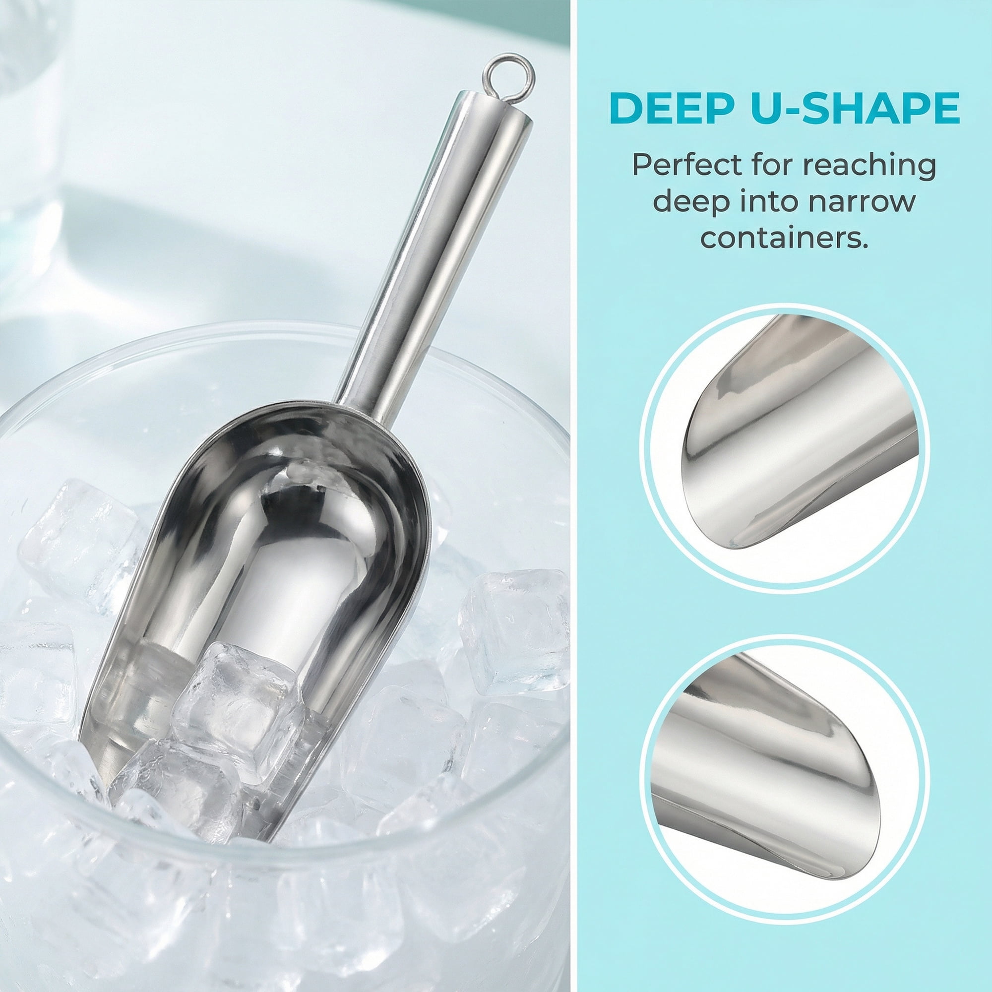 Unique Bargains 1Pcs Easy Clean Stainless Steel Ice Scoop Silver 9.1*3.1inch