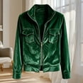 thumbnail image 5 of Ecqkame Women's Velvet Jackets Long Sleeve Zip up Lapel Collar Flap Pockets Coats Casual Slim Fit Street Trendy Outerwear Army Green S, 5 of 5