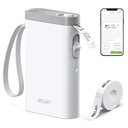 Impresora de etiquetas Nelko con cinta, impresora de etiquetas Bluetooth P21, mini impresora de etiquetas inalámbrica con múltiples plantillas para organizar la oficina y el hogar, color blanco
