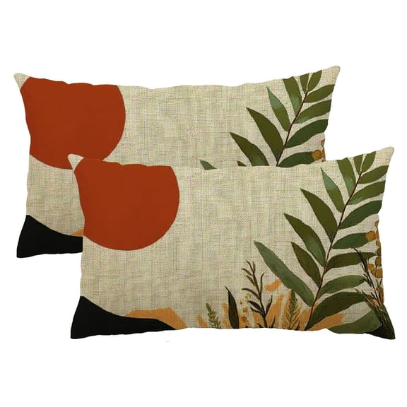Heduofu 12x20 Set of 2 Boho Green Black Orange Sunset Throw Pillow Covers Modern Abstract Decorative Pillowcase Farmhouse Lumbar Cushion Case for Home Sofa Outdoor 12x20inch