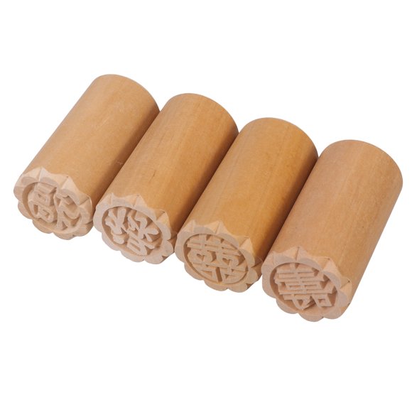4PCS Cake Mold Wood Dessert Seal Stamp Traditional Chinese DIY Cookie Baking Molds Cake Decorating Tools for Mid-Autumn Festival (Style 3)