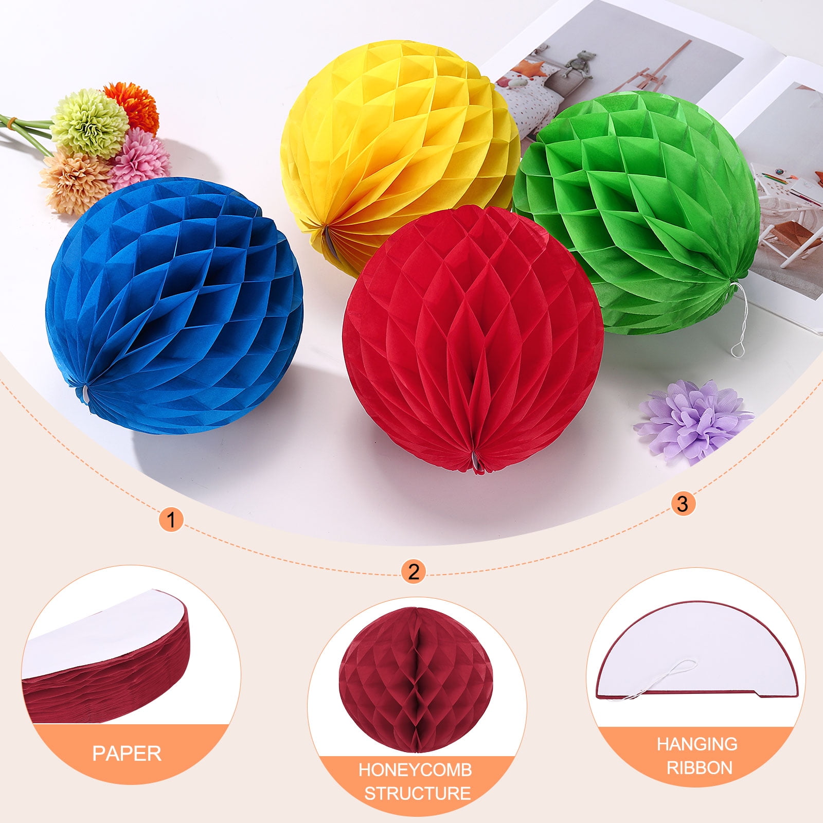 Uxcell 8 Pcs Honeycomb Balls, 10" Dia Honeycomb Flower Paper Pom Poms Paper Flowers Crafts for DIY Crafting Home Decor Birthday Christmas Party, Wine Red