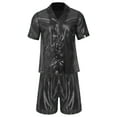 thumbnail image 5 of TiaoBug Men's 2 Piece Summer Outfits Shiny Glossy Semi-Sheer Button Down Shirts and Casual Shorts Set Black L, 5 of 7