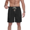 thumbnail image 6 of GIRUNS Men's Linen Shorts Casual Summer Beach Drawstring Elastic Waist Shorts with Pocket Black XL, 6 of 7