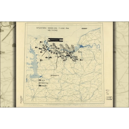 24"x36" Gallery Poster, map June 7, 1944 normandy invasion