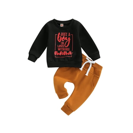 

wybzd Toddler Baby Boy Clothes Valentines Days Long Sleeve Crewneck Pullover Sweatshirt Jogger Pants Fall Tracksuit 2-3 Years