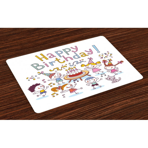 Kids Birthday Placemats Set of 4 Kindergarten Children Celebration