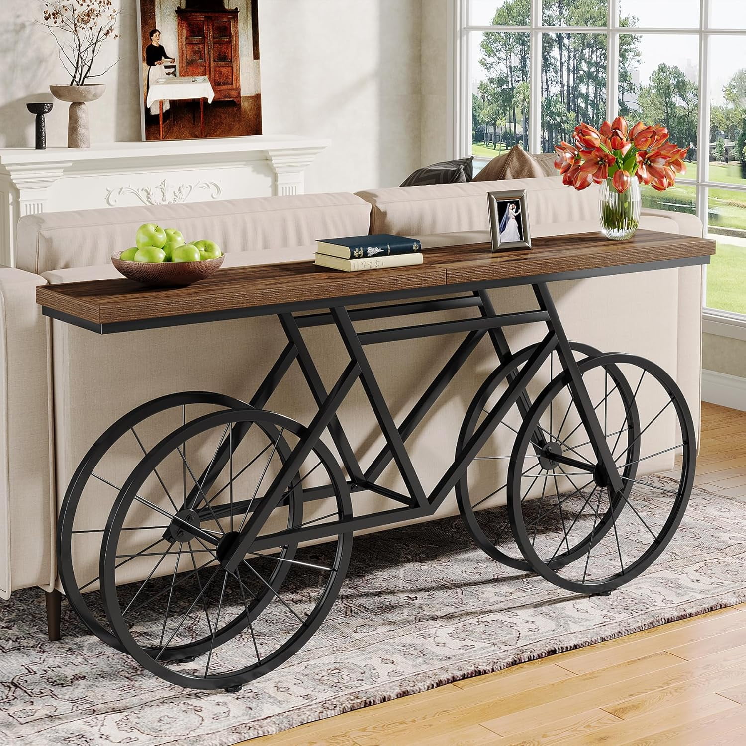 Tribesigns 70.9-Inch Extra Long Console Table, Narrow Sofa Table with Bicycle Metal Base, Modern Industrial Entryway Table Behind Couch Table for Living Room, Hallway, Entrance, Foyer