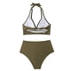 thumbnail image 4 of Mujer cómodo con almohadilla en el pecho sin aros sólido fruncido cuello halter Bikini Split traje de baño OAVQHLG3B Store  lin121212, 4 of 4