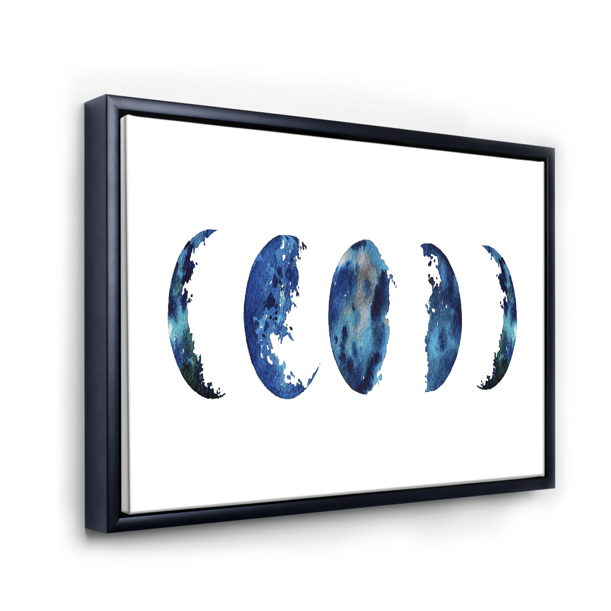 Designart 'Blue Moon Different Phases' Bohemian & Eclectic Framed Canvas Wall Art Print